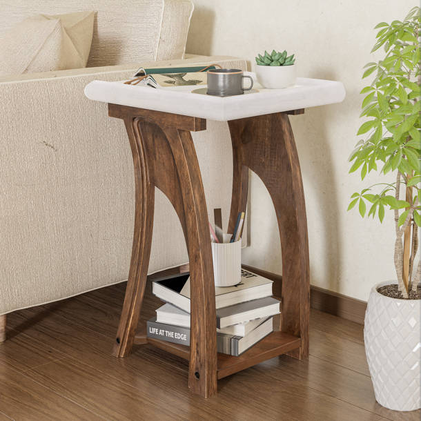 Millwood Pines Moty Rustic Round Rustic End Table, Distressed White Top